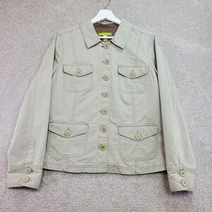 Sigrid Olsen Jacket Womens 12 Petite Light Green Herringbone Cotton Button Front